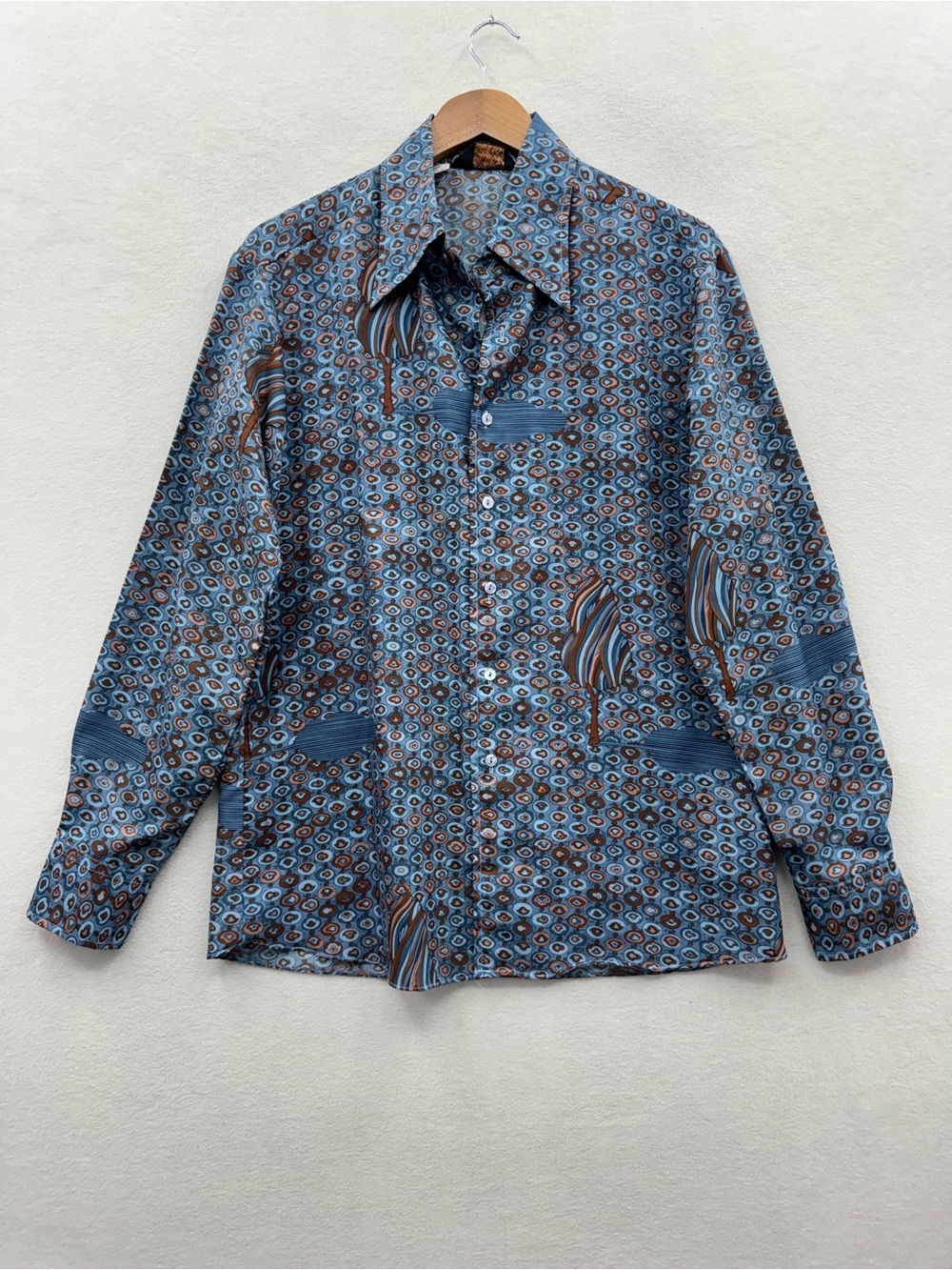 Vintage 70s Chemise Et Cie Men’s Large Abstract Print Button Up Shirt Disco